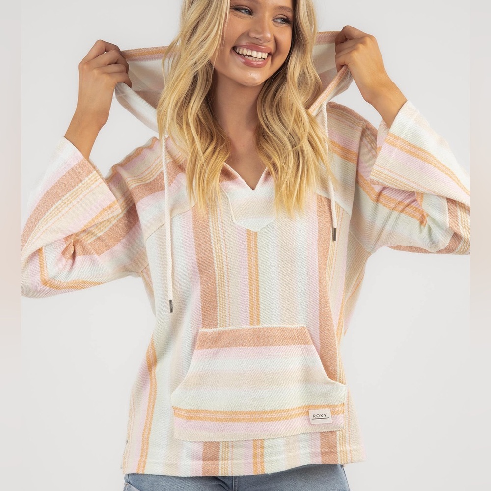 NWT Roxy Wild & Free Striped Poncho Hoodie Size Small